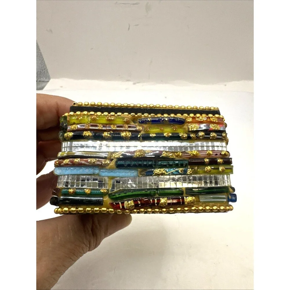 Pier 1 Imports Glass Beads Mirror’s Trinket Box Boho  Multicolored 3x2